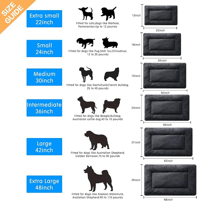 Dog Beds Crate Pad for Medium/Large Dogs Fit Dog Crates,Washable & Anti-Slip Kennel Pad for Dogs Cozy Sleeping Mat,Dark Gray 42inch
