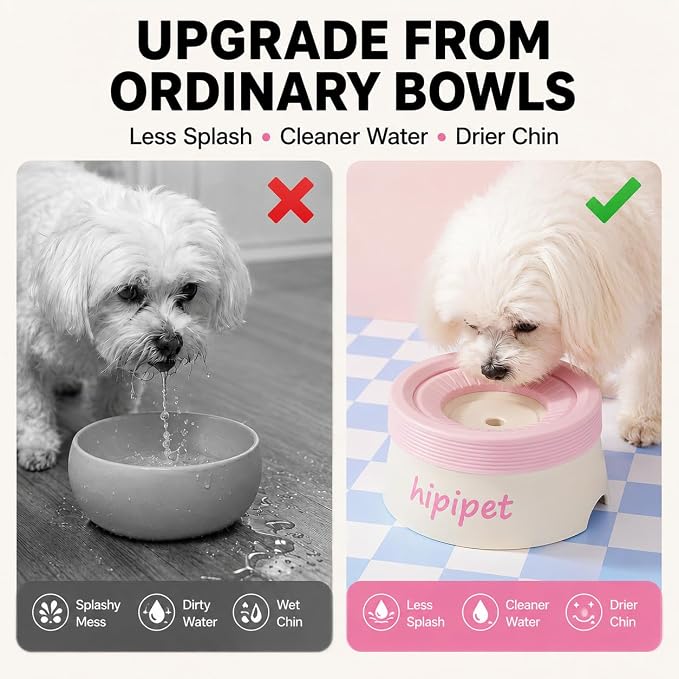 Dog Water Bowl No Spill with Floating Disk,Floating Pet Water Bowl for Dogs and Cats, for Travel and Home (Pink+White(600ml))