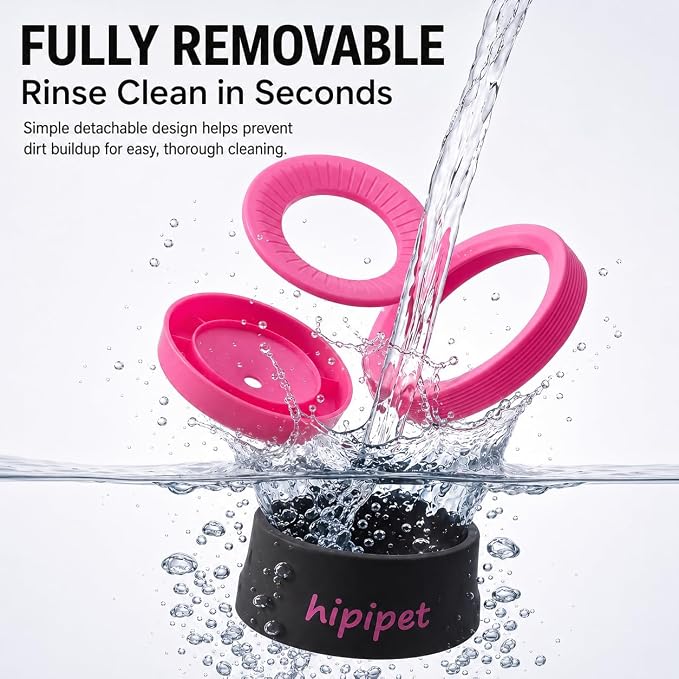 Floating Pet Water Bowl for Dogs and Cats, No Spill Anti-Overflow Splash Proof Dish with Floating Disk, for Travel and Home (Black+Pink(1200ml))