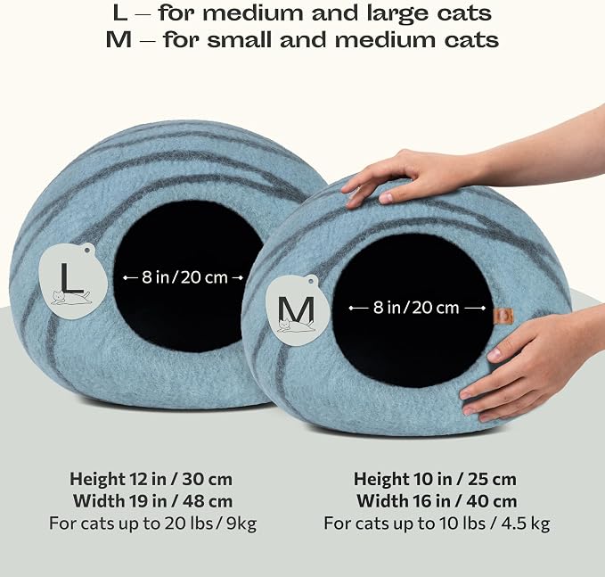 MEOWFIA Cat Cave – Premium Felt Cat Bed Enclosure for Indoor Cats, Handmade Merino Wool (Aquamarine, Medium)