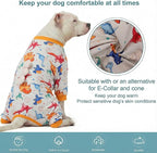 LovinPet Large Dog Pajamas, Four-Leg Stretch Onesie Bodysuit, Lightweight UV-Shielding Pajamas, Anti-Lick Calming Recovery Suit for Surgery, 3D Dino Egg Spikes, Easy on/Off， White， L