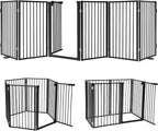 Snagle Paw Full Metal Freestanding Dog Gate with Door, 120” W x 32” H Pet Gate with Support Feet for Doorways, Stairs and Hallways, Portable Dog Fence for Indoor Use (32" 6 Panel, Black)