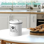 OUTNILI Large Dog Treat Container Airtight - 6.6" Tall X 6" Round White Dog Treat Jar for Kitchen Counter - Rustic Treat Storage Canister for Dogs, Cats, Small Animals - Gifts for Pet Owners