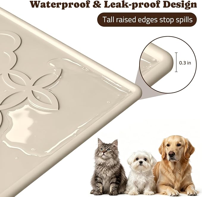 Pawtners Cat Litter Mat Extra Large 42" X 30", Easy to Clean, Beige, 2 Pack | Non-Slip Kitty Litter Mat for Floor, Waterproof & Urine-Proof Cat Litter Mat Litter Trapping Mat, Soft on Kitty Paws