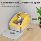 AIPERRO Stainless Steel Litter Box | XL Enclosed Cat Litter Boxes with Lid for Big Cats | High Sided, Anti-Urine Leakage | Non-Stick Bottom & Includes Litter Mat & Metal Scoop (Mustard Yellow)