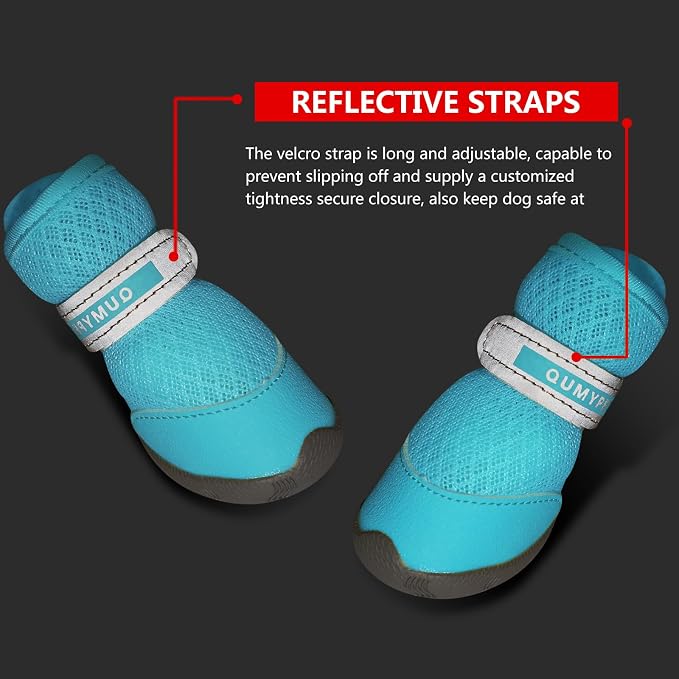 QUMY Dog Shoes for Small Dogs Hot Pavement Puppy Dog Boots & Paw Protectors | Small Medium Dog Summer Shoes, Soft Anti-Slip Rubber Sole, Mesh Breathable Dog Booties for Hardfloors, Walking Running Blue