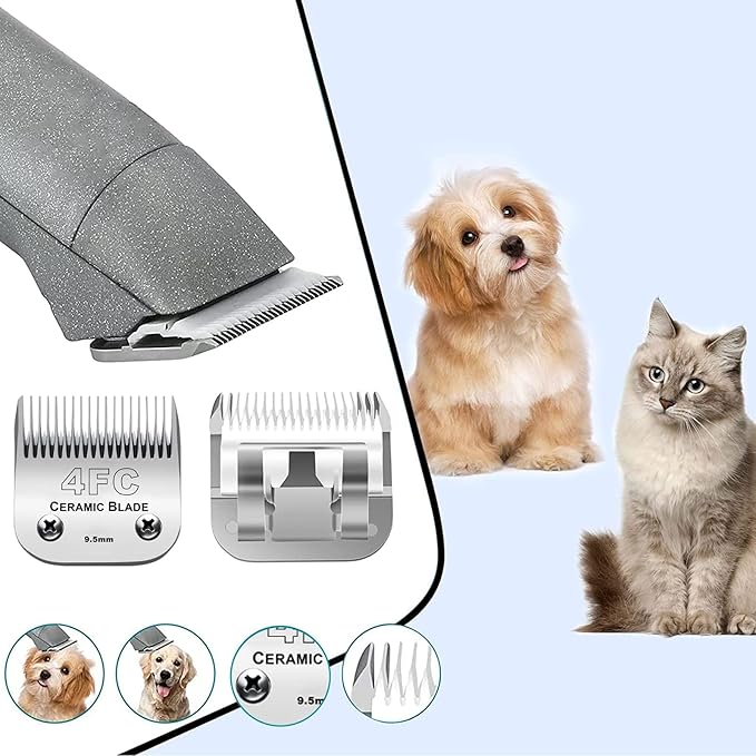 3PCS 4FC Blades Dog Grooming Blades Compatible with Andis/Wahl Dog Clipper | FDog Clipper Blades For Oster A5/Wahl KM Series Dog Clipper,Ceramic Blade & Stainless Steel Blade,Cut Length 3/8"(9.5mm)