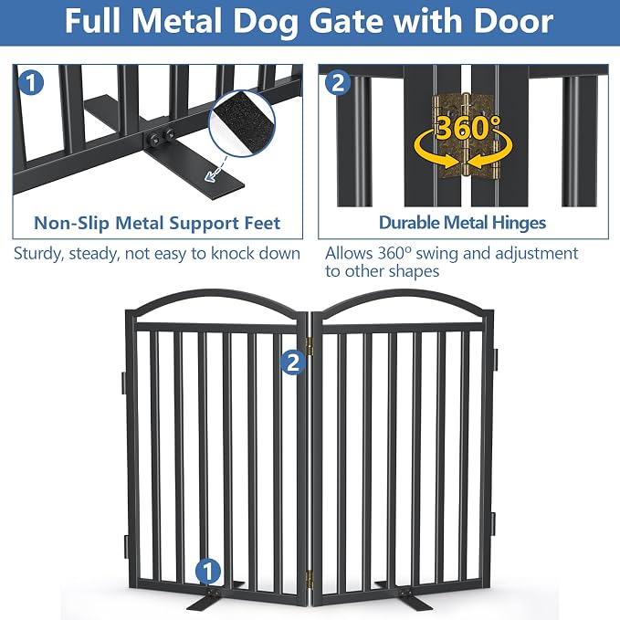 Malier Metal Freestanding Dog Gates, Outdoor Indoor Dog Fences, Extra Wide Foldable Puppy Gate for Stairs, Hallways, Yard