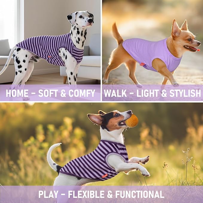 KYEESE 2Pack Dog Shirt, Soft Striped Dogs T Shirts, Lightweight Pet Tank Top, Sleeveless Dog Shirt for Small Dogs, Stretchy Comfortable Pet Vest, Purple, XL