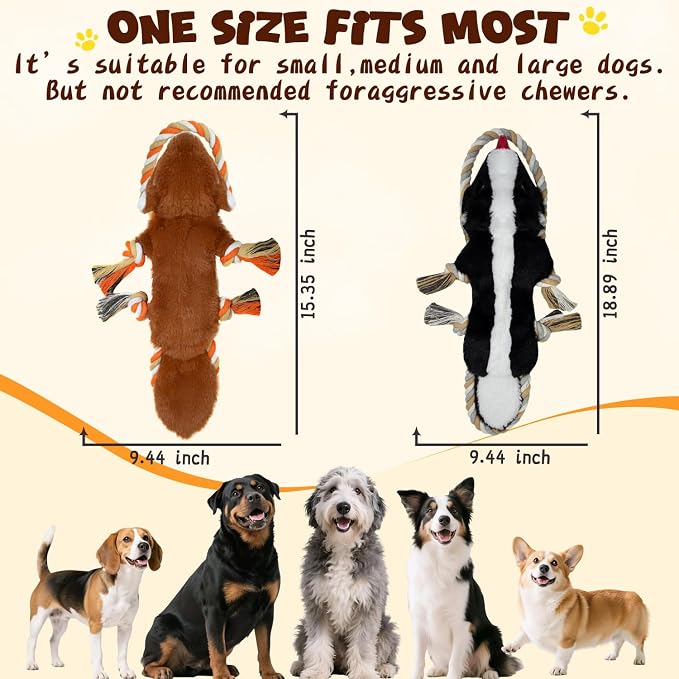 No Stuffing Rope 2-Pack Dog Toys, Chew Toys for Medium, Large Pets | Rope Design Perfect for Interactive Tug of War, Durable Plush Toy for Teething, Indoor Outdoor Play to Keep Puppy Busy