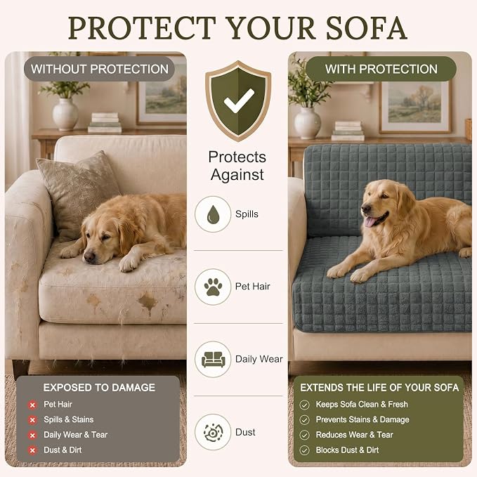 Smiry Velvet Couch Cover for Dogs, Non Slip Soft Sofa Protector for Pets | Washable Sofa Cover for Cats, Cozy Furniture Protector Against Pet Hair, Scratches, Fits Sectional Sofa(Dark Grey, 36"x63")