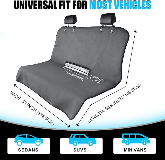 ZIMABLUE Waterproof Rear Bench Seat Cover for Kids and Pets, 3-Layer Back Seat Protector for SUVs, Sedans and Minivans, Machine Washable Non-Slip Towel Seat Cover for Spills, Pet Hair and Daily Mess