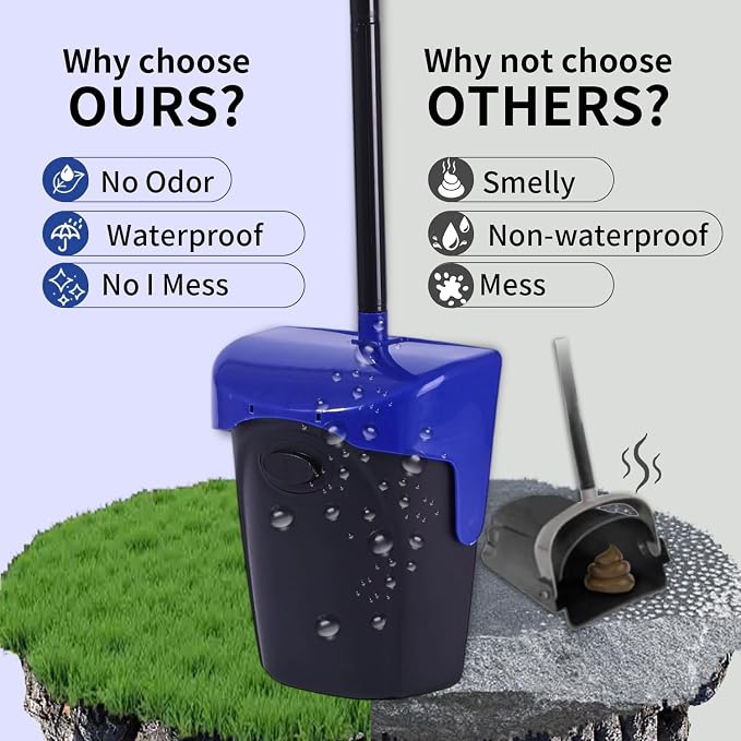 Pooper Scooper Large Swivel Bin & Rake with 160 Waste Bags,Heavy Duty Dog Pooper Scooper with Bag Attachment for Large Small Dogs, Long Handle Poop Scooper with Lid for Yard, Grass, Gravel (Blue)