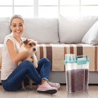5-7 LBS Cat Dog Storage Container Portable with Upgraded Large Spout and Cup, Plastic Pet Food Dispenser for Small Animal Kibble, Bird Seed, Oatmeal, Rice, Flour, Brown Sugart-2 pack Elegant Blue