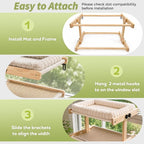 Teabelle Double Layer Cat Window Perch with 3 Interchangeable Mats | Bedside Sleeper, Adjustable Solid Wood Tree Cat Hammock for Small & Medium Breeds, Sturdy Window Bed(Plush, Sisal, Canvas)