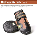 CovertSafe& Dog Boots for Dogs Non-Slip, Waterproof Dog Booties for Outdoor, Dog Shoes for Medium to Large Dogs 4Pcs with Rugged Sole Black-Brown