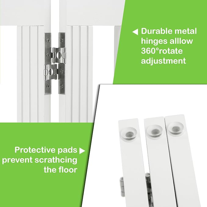 SPIRICH Dog Gate Indoor, Dog Gates for Doorways, Stairs, The House, Wooden Freestanding Foldable Pet Gate, Extra Wide Step Over Puppy Gate, 3 Panels, White