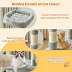 DUMOS Small 44 Inch Cat Tree Tower for Indoor, Light Grey | Cat Climbing Tower with Natural Sisal Scratching Posts, Hammock, Pet Condo for Cats and Kittens Play