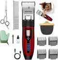 Quiet Cat Clippers & Cat Grooming Kit for Matted & Long Hair | 250Min Cordless Pet Shaver, Low Noise Pet Hair Trimmer for Grooming,2in1 Wide & Narrow Blades,4 Combs,Scissors & Glove(Red)