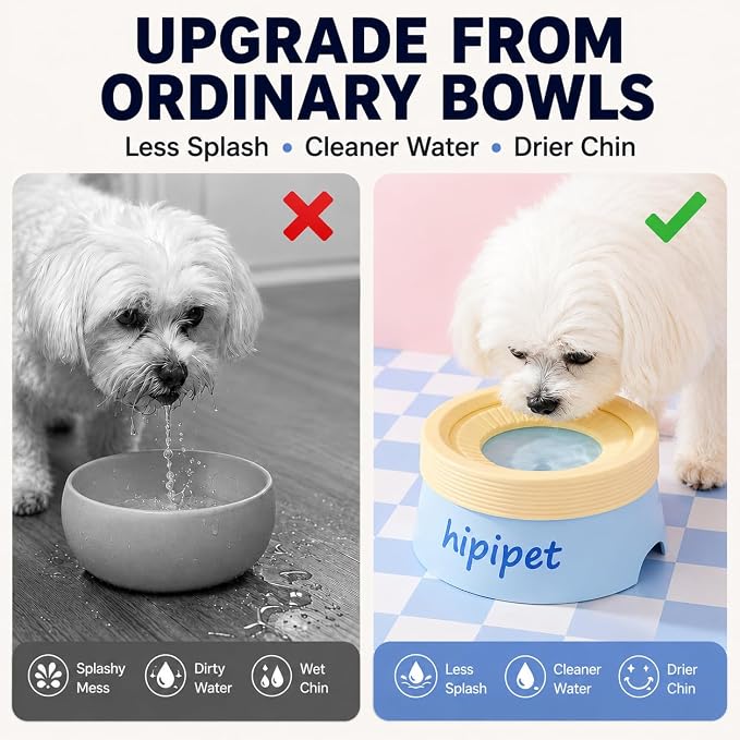 Dog Water Bowl No Spill with Floating Disk,Floating Pet Water Bowl for Dogs and Cats, for Travel and Home (Blue+Yellow(600ml))