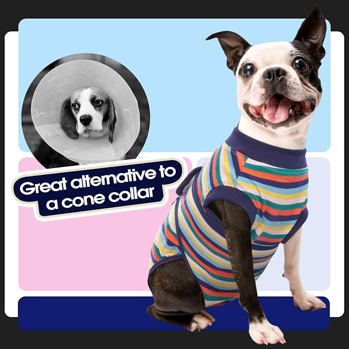 FUAMEY Dog Surgery Recovery Suit, Surgical Suit for Dogs Onesie for Surgery | Cone Alternative after Surgery, Abdominal Wound Protector, Onesie for Dogs after Surgery Spay Neuter, Dark Blue Stripes XXL