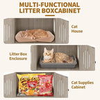 Garvee Cat Litter Box Enclosure with Cat Tree Tower and Condo, Hidden Cat Washroom Furniture with Sisal Scratching Post and Soft Plush Perch, Wooden Cat Furniture with Multiple Platforms