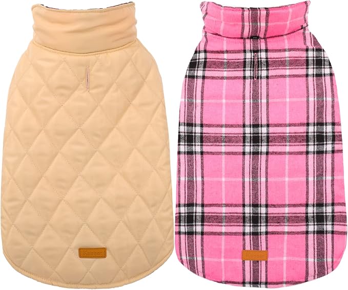 Kuoser Waterproof Dog Coat, Reversible Dog Jacket for Large Dogs, Pink L | Adjustable Durable Doggie Winter Coat for Groowing Puppies Warm Puppy Cold Weather Apparel