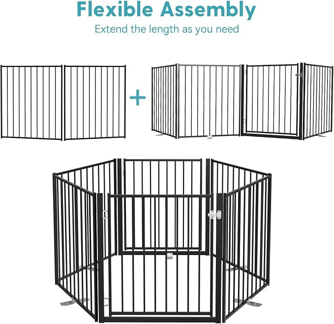 No Pawblems Full Metal Free Standing Dog Gate Extension, 36'' Tall | Foldable Dog Fence Extension for Indoor & Outdoor, Up to 52 Inch Extra Wide Pet Gate for Stairs, Deck, Yard, 2 Panels, Black