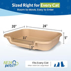 KittyGohere Senior Cat Litter Box Large with Scoop, 2 Pack Beach Sand | Open Top Low Entrance Kitty Litter Box With Long-handle Jumbo Scoop, Lightweight Low Entry Litters Box, Durable, Made in USA