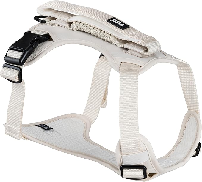 TUG Grab Dog Harness with Built-in Magnetic Traffic Leash (Medium/Cream) | Padded Magnetic Traffic Handle | Front & Rear Leash Clips | 4-Point Adjustable Fit | Durable Nylon | Aids No-Pull Training