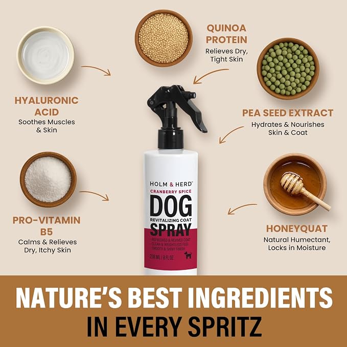 Holm & Herd Cranberry Spice Dog Care Gift Bundle – 3 Piece Grooming Set with Bubble Bath Shampoo Alternative, Deodorizing Coat Spray & Moisturizing Serum – Holiday Dog Spa Kit (Cranberry Spice)