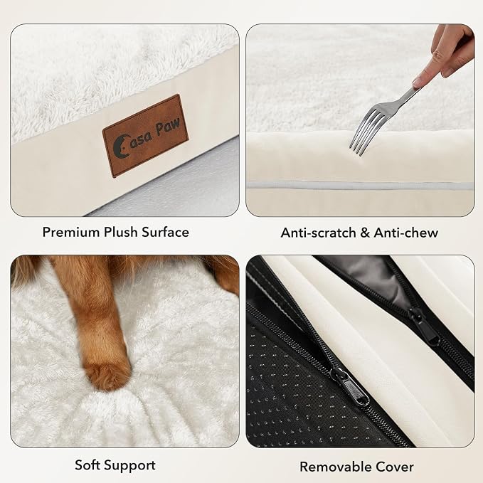 Orthopedic Washable Dog Bed for Extra Large Dogs, 53x42in, Beige | Orthopedic Foam Eases Joint Pressure, Bolsters Supports Head And Neck, Washable Pet Beds, Removable Cover, Non-Slip Bottom