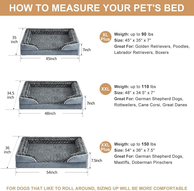 WNPETHOME Dog Beds for Large Sized Dogs, Washable Orthopedic Dog Couch Sofa Bed with Waterproof Lining & Non-Skid Bottom for Pet Sleeping
