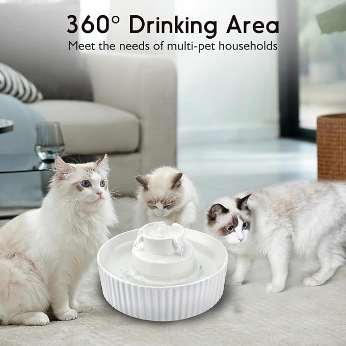 Lawfery Ceramic Cat Water Fountain, 2.1L/71oz Cupcake Pet Fountain | 3 Carbon Filters, 2 Quiet Pumps, Heavy Ceramic Body, and 360° Drinking Area, Drinking Bowl for Indoor Cats and Small Dogs