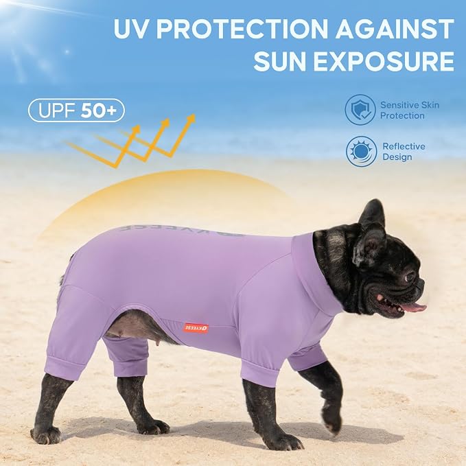 KYEESE UV Protection Dog Shirt, UPF 50+ Cooling Summer Jumpsuit for Small Medium Dogs, Breathable Reflective Shedding Control Dog Sun Shirts, Quick-Dry Dogs Onesie Pet Clothes, Purple, XL