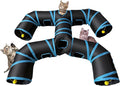 Foldable H-Shaped Cat Tunnel Toy with Interactive Playing Balls - 4 Exits for Cats, Kittens, Rabbits & Small Pets Collapsible Play Tube for Indoor Fun & Exercise (Blue Black)