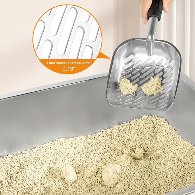 2 PCS Stainless Steel Cat Litter Box, Extra Large Metal Litter Box with Plastic Shields, Kitty Basic Litter Pan 23.6''*15.8'' with Metal Litter Scoopers, Litter Mat