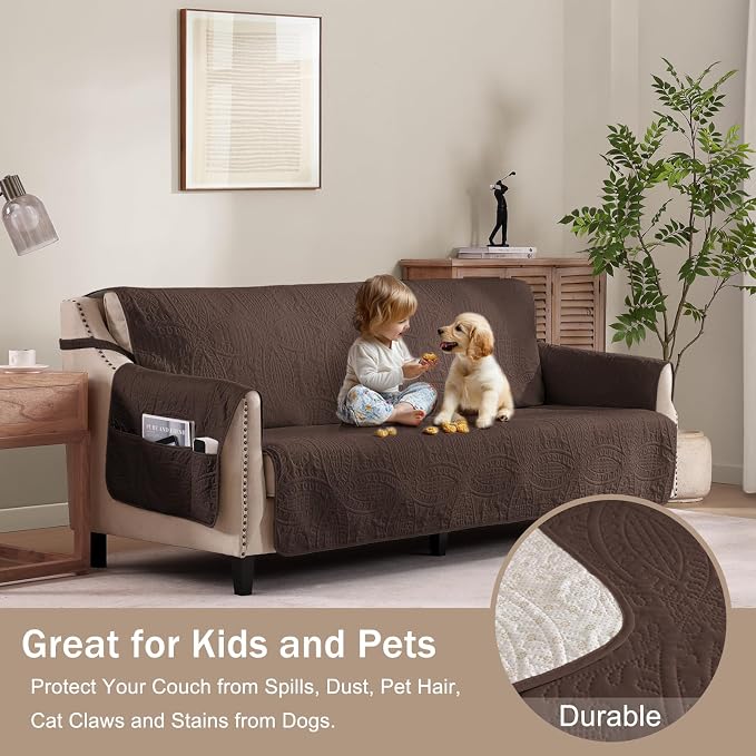 Quilted Recliner Chair Covers, Soft Lazy Boy Chair Covers, Water-Repellent Recliner Covers, Pet Friendly Chair Cover for Dogs Cats, Washable Furniture Sofa Protector (Recliner 22", Brown)