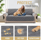 H.VERSAILTEX 100% Waterproof Sofa Covers for 3 Cushion Couch Modern Sofa Cover for Dogs XL Couch Covers for Oversized Sofa with Elastic Straps (Oversized Sofa, Grey/Beige)