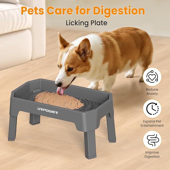 URPOWER Elevated Dog Bowls, 3-in-1 Double Deck Raised Dog Bowl Stand | 4 Height Adjustable Raised Stand with 2 Stainless Steel Food Bowls & Licking Plate for Small, Medium & Large Dogs