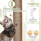 Globlazer 52in Cactus Cat Tree Tower for Indoor Cats, 2 Condos, S52, Green | Multi-Level Plush House, 5 Sisal Scratching Posts, 2 Padded Top Perches, Big Metal Basket, Stable Enlarged Base
