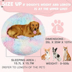 Himax Covered Large Dog Bed with Blanket Attached Calming Burrow Multicolor | 35in Anti-Anxiety Donut dog bed with cover, Washable Round Fluffy Pet& Cat Beds for Indoor
