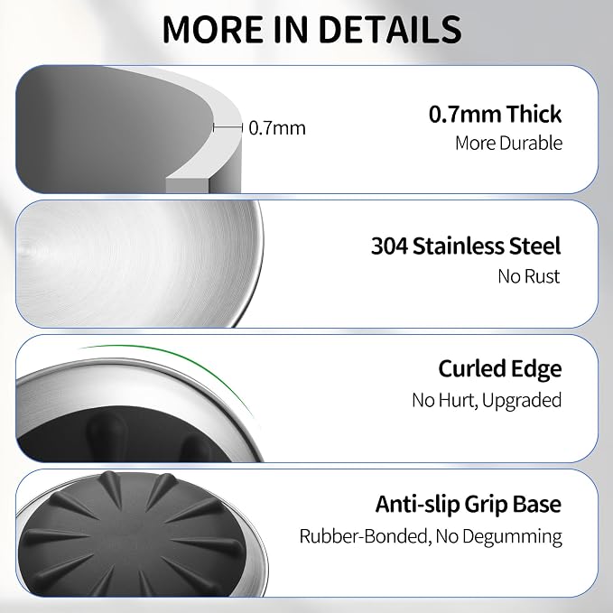 WROSWT Elevated Cat Bowls, Separable Dishes for Solo Use, 304 Stainless Steel Raised Cats Plates for Wet Food, Extra Wide Shallow Design for Whisker Relief, Non-Slip Silicone Base Kitten Feeder, 2 Set