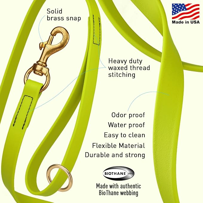 Viper Biothane K9 Working Dog Leash Waterproof Lead for Tracking Training Schutzhund Odor-Proof Long Line with Solid Brass Snap for Puppy Medium and Large Dogs 20in, Safety Yellow