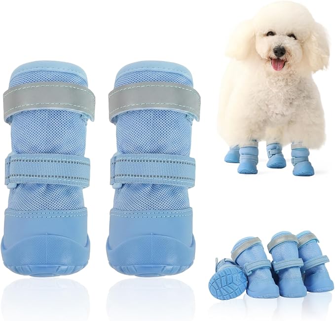 Allroaring Anti Slip Dog Boots for Summer Breathable Paw Protector,Blue 1# | Anti-Slip Sole, Daily Jogging, Dirt Resistance, Traction Grip, Breathable Mesh Fabric, Hook and Loop Fasteners, 4PCS Set