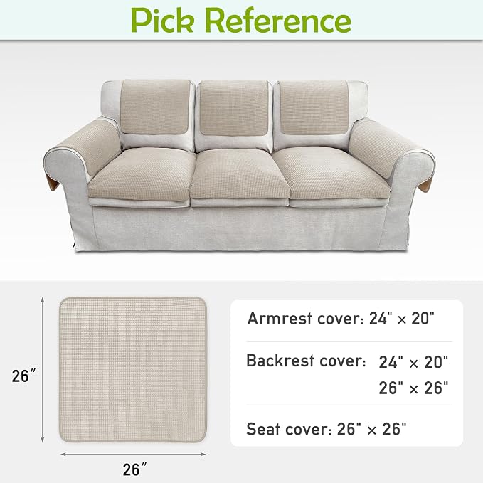 Couch Arm Covers, Sofa Arm Covers, Waterproof Armrest Cover for Sofa, Armchair, Loveseat, Non-Slip Recliner Arm Cover, Sofas Headrest Cover, Arm Chair Covers Set of 2 (Taupe, 26"×26")