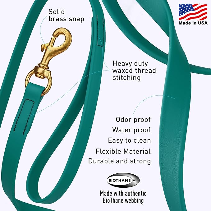 Viper Biothane K9 Working Dog Leash Waterproof Lead for Tracking Training Schutzhund Odor-Proof Long Line with Solid Brass Snap for Puppy Medium and Large Dogs, 20ft Blue Aqua