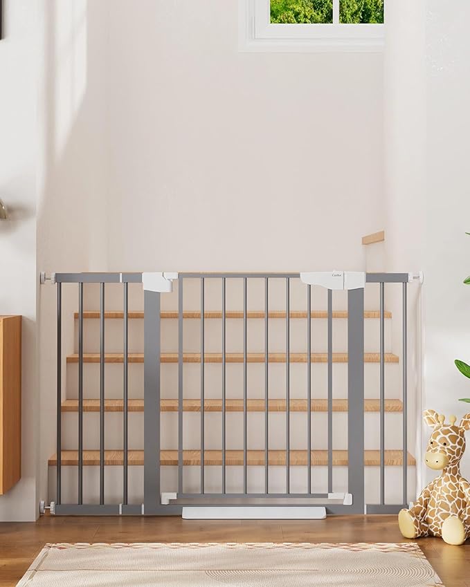 Cumbor 29.7-48" Baby Gate for Stairs, Mom's Choice Awards Winner-Dog Gates for Doorways, Auto Close Safety Pet Gate for Dogs Indoor, Easy Install Pressure Mounted Child Gate with Walk Thru Door, Gray
