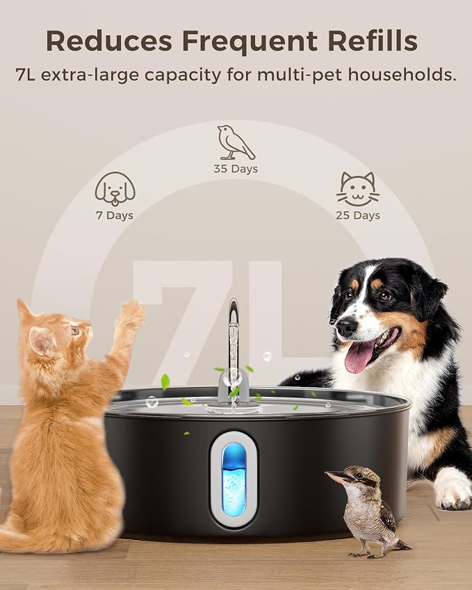 Smartoo 7L/236oz Stainless Steel Dog Water Fountain for Large Dogs (Black)