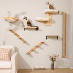 FUKUMARU Cat Climbing Shelf Wall Mounted, Large | Four Step Cat Stair, Natural Jute Scratching, Solid Rubber Wood, Kitten Shelves Furniture